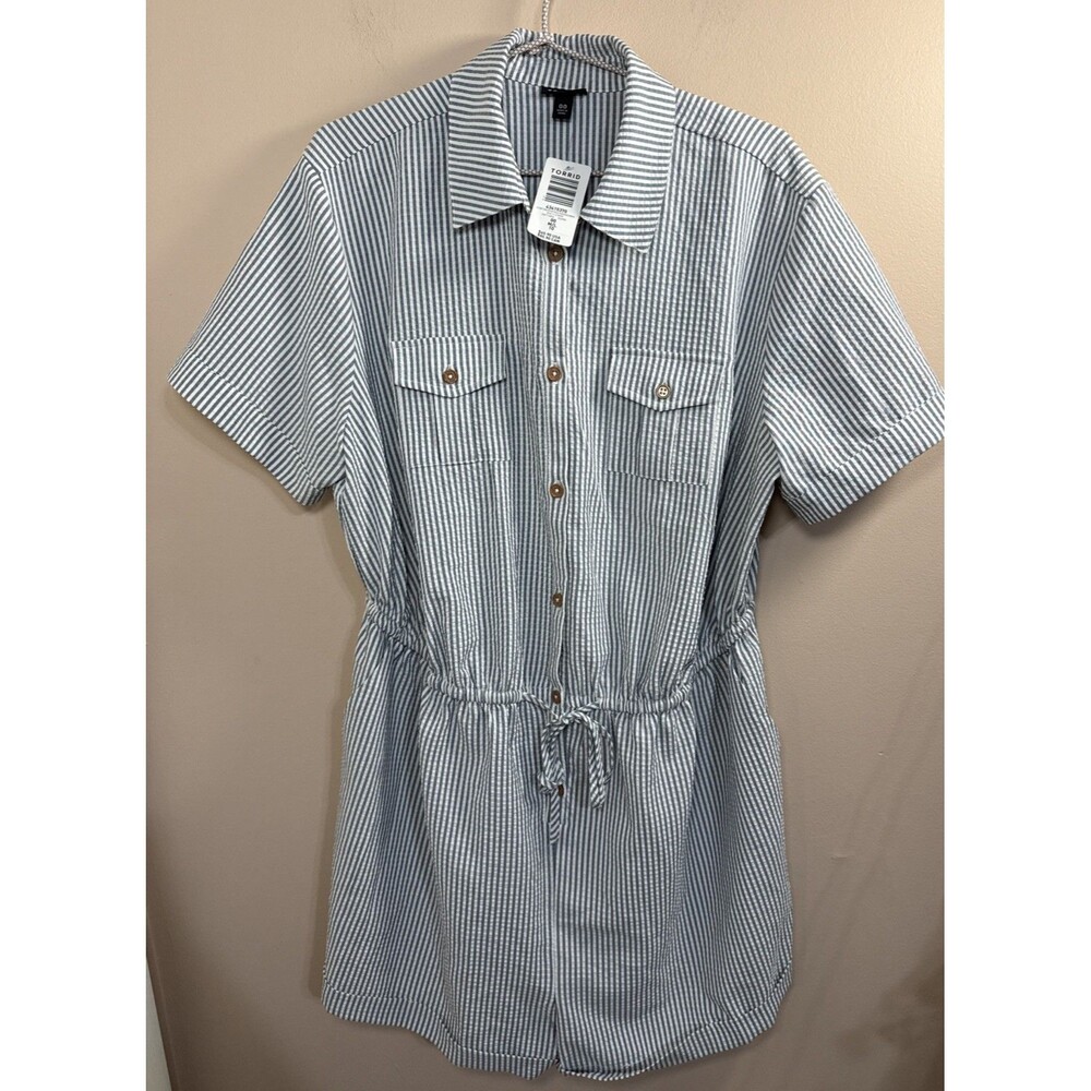 Torrid A-Line Mini  Romper Size M/L 10 Button Striped Pockets Brand New Tags